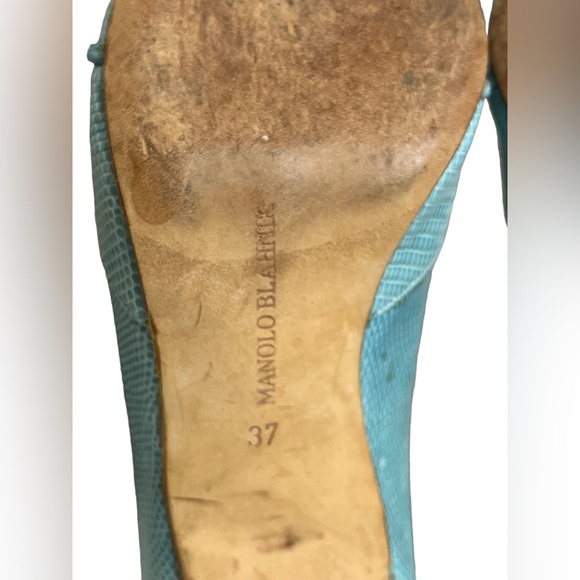 MANOLO BLAHNIK Reptile Skin Leather SHOES Slingbacks Heels Pump blue size 37 - Picture 10 of 15